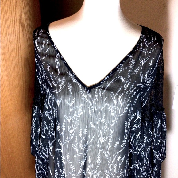 Zara Accessories - Zara black floral printed shirt metallic thread semi-sheer size xl
